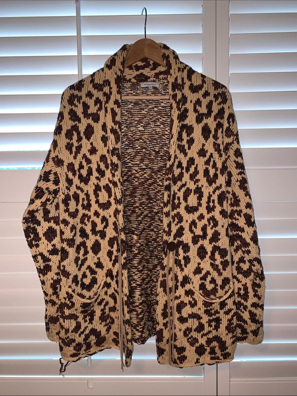 Surface to Air Beige and Brown Leopard Knit Cardigan